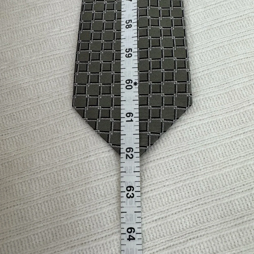 Jos‎ A Bank Executive Silk Tie Gray Geometric Check Long Mens Necktie